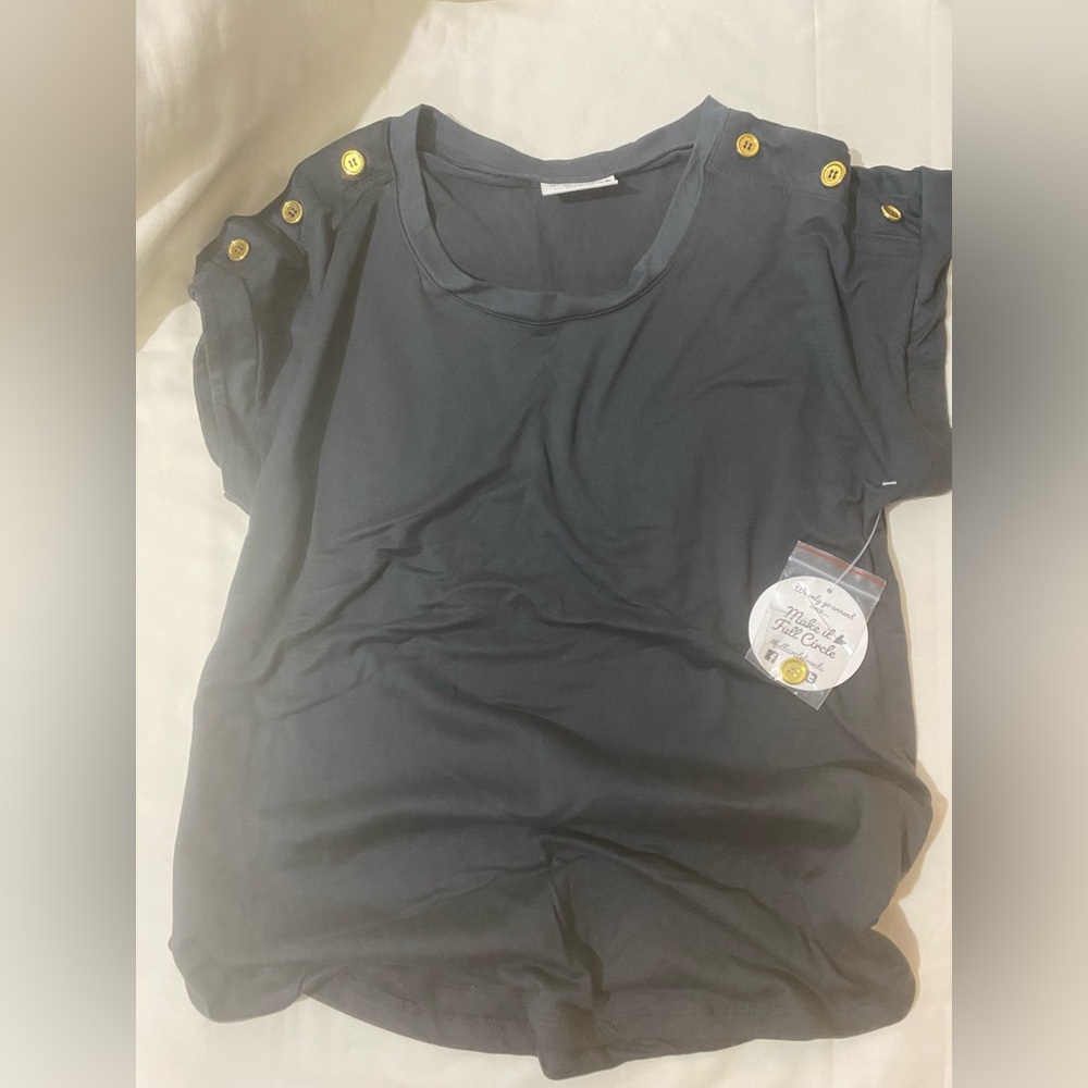 ***SOLD*** Charcoal Gray Relaxed Short Sleeve Blouse - BRAND NEW - NEVER WORN